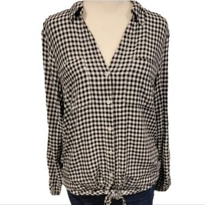 Jones New York checker print button down top with front tie size S